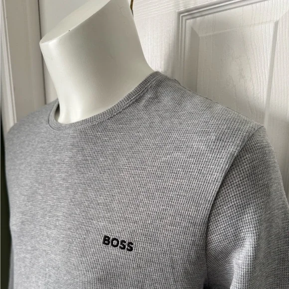 Mens Hugo Boss Long Sleeve Waffle Shirt Size Large Black Label Like NEW - Picture 2 of 9